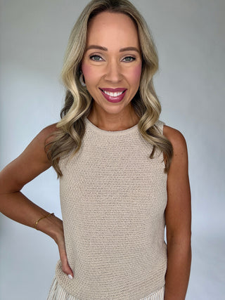Soft Shimmer Crochet Knit Tank - Natural
