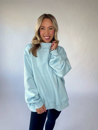 Cozy Hour Mock Neck Sweatshirt - Light Blue