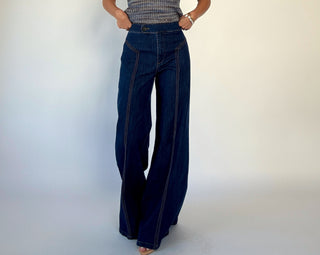 Keep It In Line Wide Leg Jeans - Dark Denim