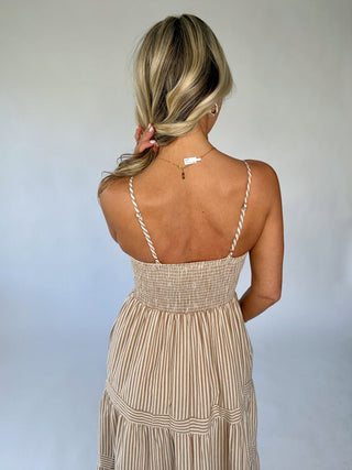 Leading Lady Striped Midi Dress - Taupe