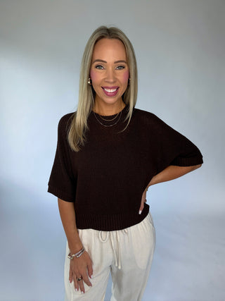 Don't Doubt It Short Sleeve Knit Top - Brown