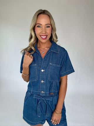 Catch The Vibe Denim Top - Dark Wash