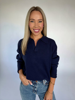 Easy Does It Collared Sweater - Navy