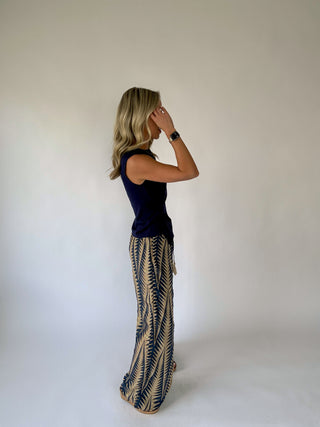 Golden Palms Faux Wrap Pant - Navy/Gold