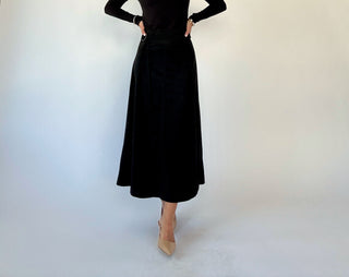 The Belted Statement Suede Skirt - Black