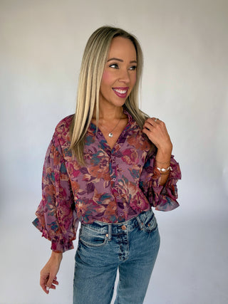 Love Me Softly Floral Top - Dusty Mauve Multi