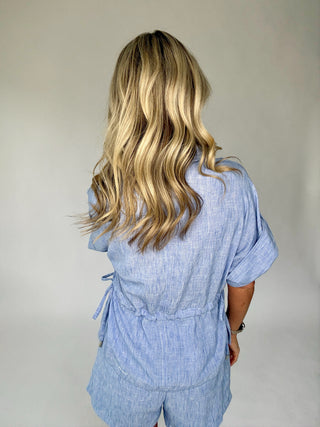 Timelessly True Cinched Waist Top - Chambray