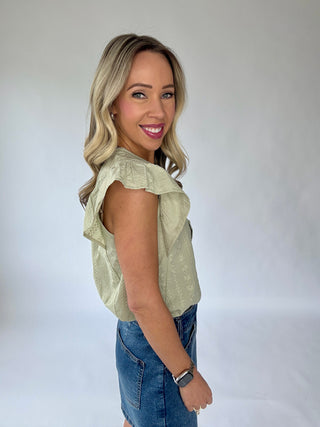 Easy To Adore Embroidered Top - Light Olive