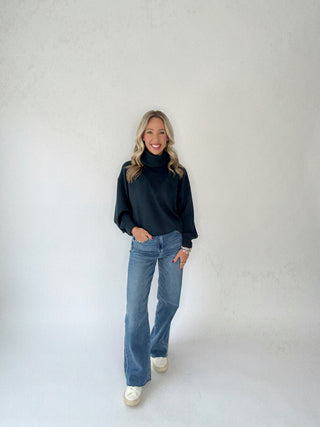 Turtle Neck Pullover - Teal Navy