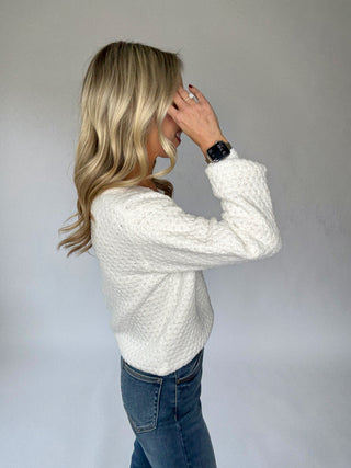 Café Comfort V-Neck Sweater - White
