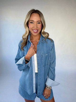 Softly Structured Tencel Top - Chambray Blue