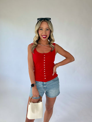 Just By Chance Button Down Tank - Red