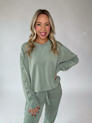 Satin Serenity Crewneck Sweatshirt - Sage