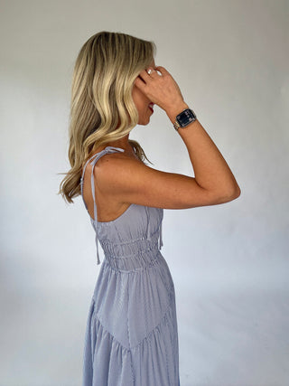Effortless Americana Striped Midi Dress - Blue