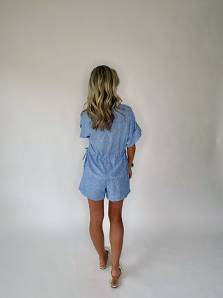Timelessly True Cinched Waist Top - Chambray