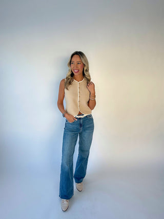 The Belmont Knit Top - Beige/White