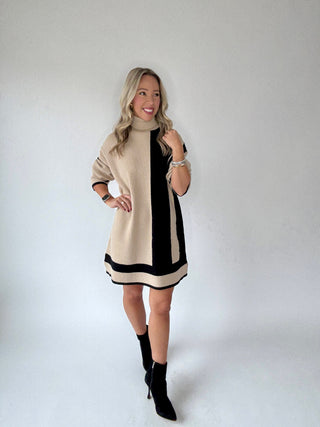 Refined Contrast Turtle Neck Sweater Dress