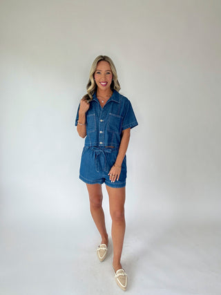 Catch The Vibe Denim Top - Dark Wash