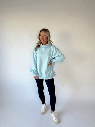 Cozy Hour Mock Neck Sweatshirt - Light Blue