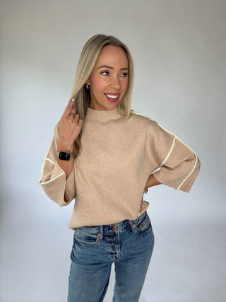 Goes Without Saying Mock Neck Top - Sand