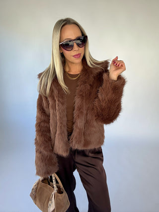 The Socialite Faux Fur Coat - Brown