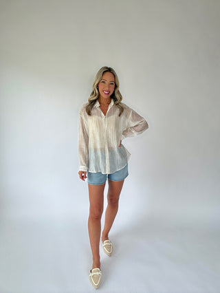 Make It Known Button Up Top - Sand Shimmer
