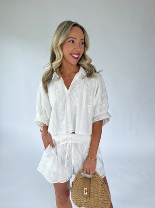 I Have My Eye On You Eyelet Top - Off White