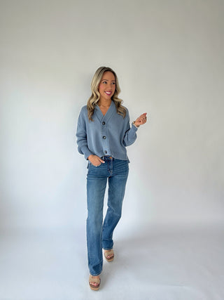 Always In Style V-Neck Cardigan - Acid Blue
