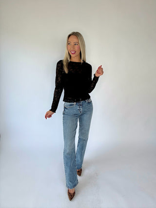 Softly Sophisticated Floral Mesh Top - Black