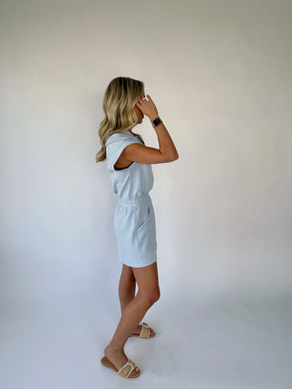 Casual Staple Zip Romper - Frost Blue