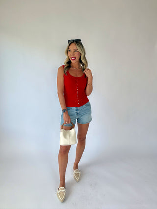 Just By Chance Button Down Tank - Red
