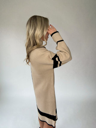 Refined Contrast Turtle Neck Sweater Dress