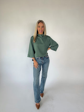 Easy Choice Mock Neck Top - Slate Green