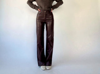 Adler Faux Leather Pants - Brown