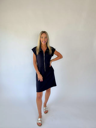 Ready For Anything Front Zip Mini Dress - Navy
