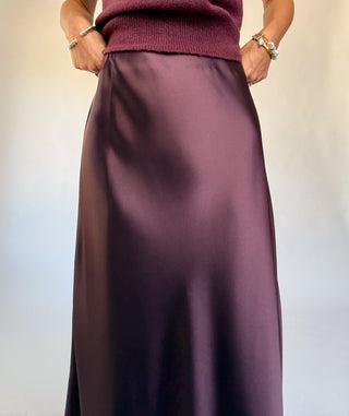 Like Fine Wine Satin Maxi Skirt - Dark Cherry