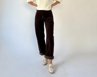 Villa Drawstring Barrel Leg Pants - Chocolate Corduroy