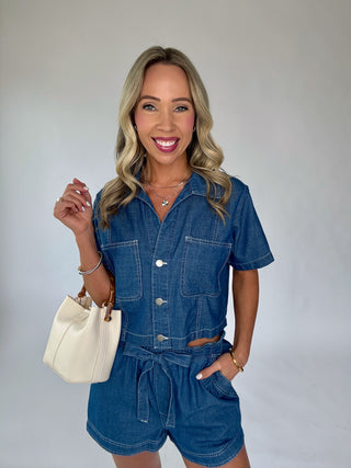 Catch The Vibe Denim Top - Dark Wash