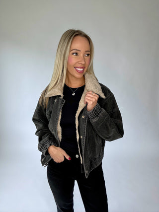 Free For The Day Fur Collar Denim Jacket - Black