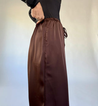 Champagne Plans Satin & Lace Pants - Brown
