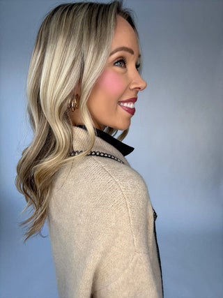 The Fiona Whipstitch Cardigan - Oatmeal