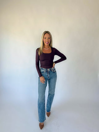 Second Skin Square Neckline Top - Deep Plum