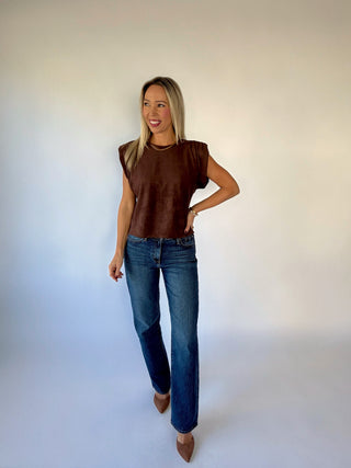 Part of The Plan Faux Suede Top - Brown