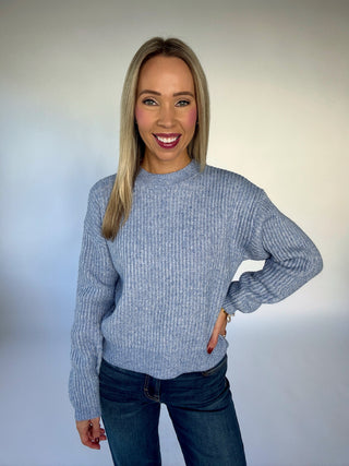 Fall Into Place Pullover Sweater - Dusty Blue