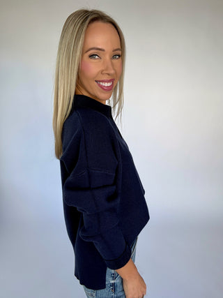 Easy Does It Collared Sweater - Navy