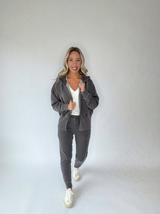 Cool Nights Zip Up Hoodie - Washed Black