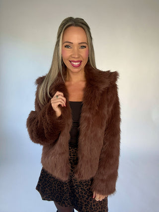 The Socialite Faux Fur Coat - Brown