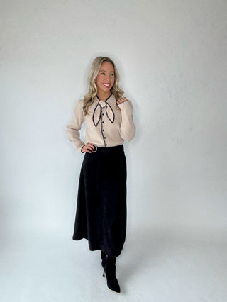 The Belted Statement Suede Skirt - Black