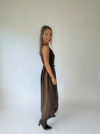 Irresistible Charm Lace Trim Midi Dress - Brown