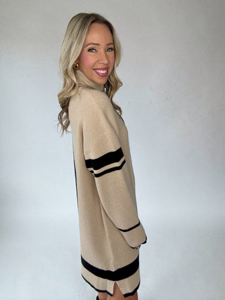 Refined Contrast Turtle Neck Sweater Dress